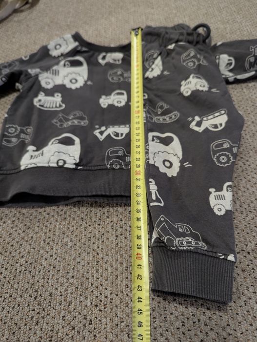 H&M bawełniany dresowy komplet 80-86 cm koparki traktory bez plam i dz