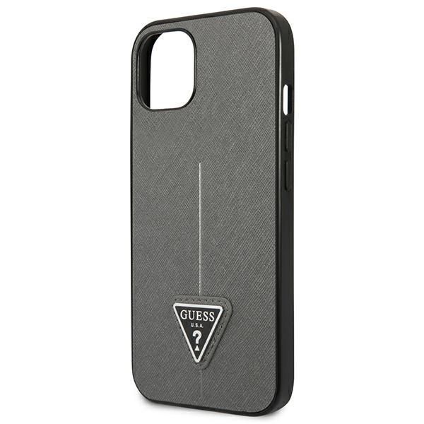 Etui Guess Saffiano Triangle Logo na iPhone 13 mini - srebrne