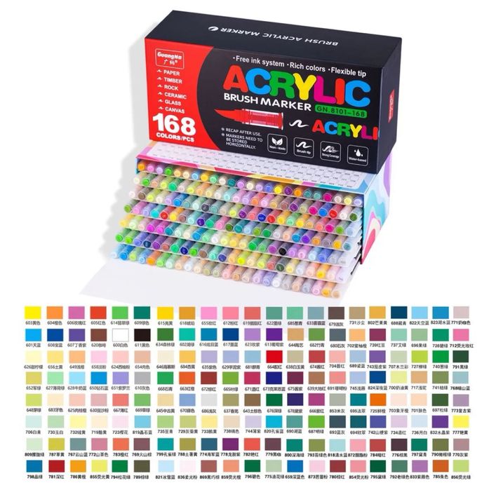 Акрилові фломастери (маркери) GuangNa 168 шт. (Нові, запаковані)