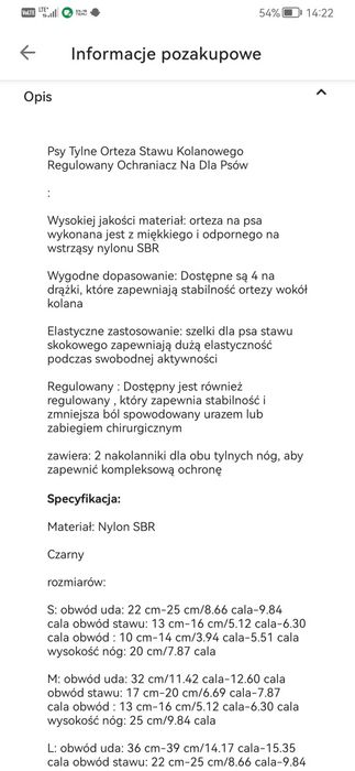 Psie ortezy tylne S