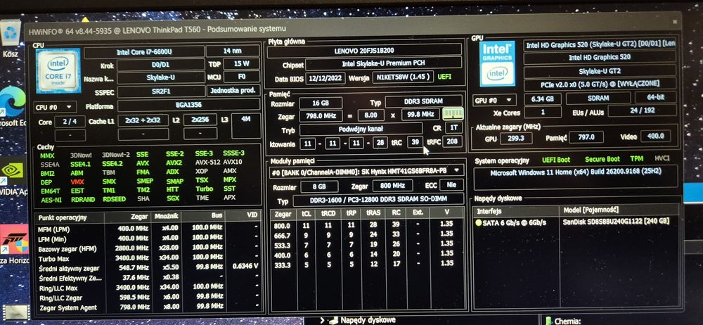 Lenovo T560 15,6' i7 6th NVIDIA GeForce  2GB FHD 16GB RAM  W11 super bateria IGŁA