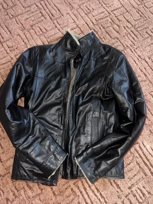 Чоловіча шкіряна куртка з утепленням (овчина), XS