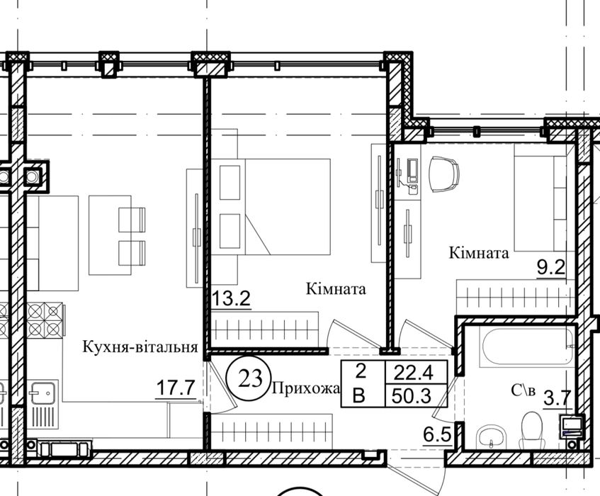 2-кімнатна квартира з новим дизайнерським ремонтом