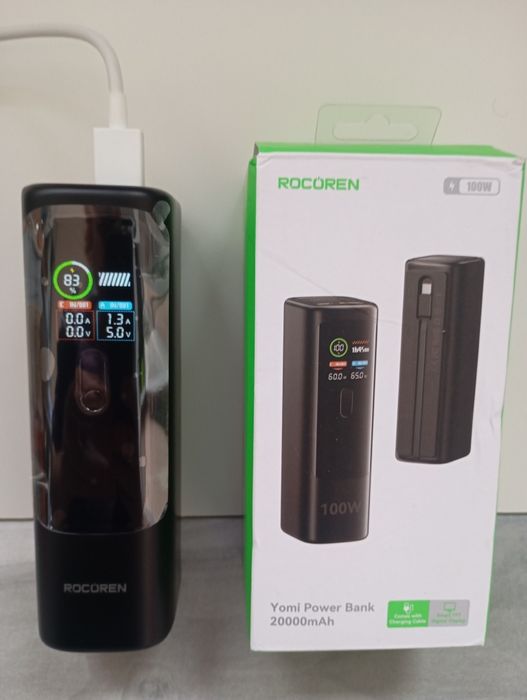 PowerBank Rocoren 100W, 20000 mAh, кабель Type-C, Smart, батарея, акб