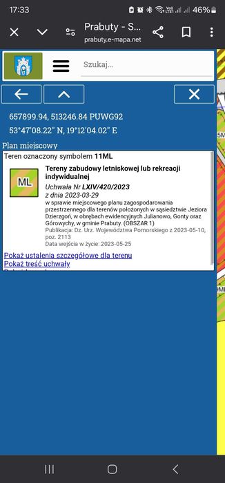 Działka rekreacyjno- budowlana nad jeziorem Dzierzgoń