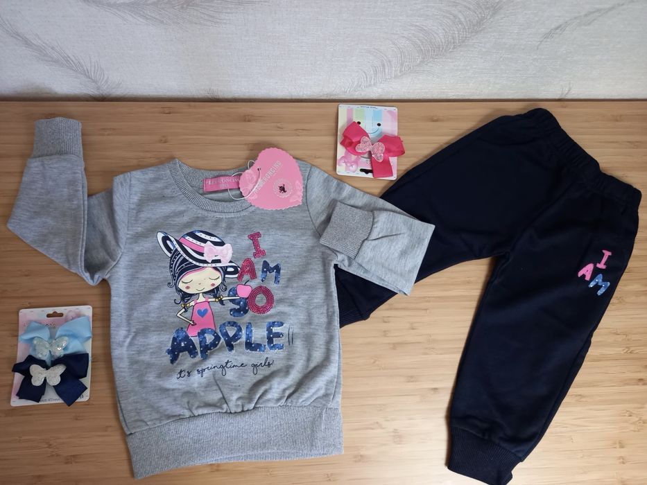 Conjunto adorável calça, camisola e laço para menina - 18 meses NOVO