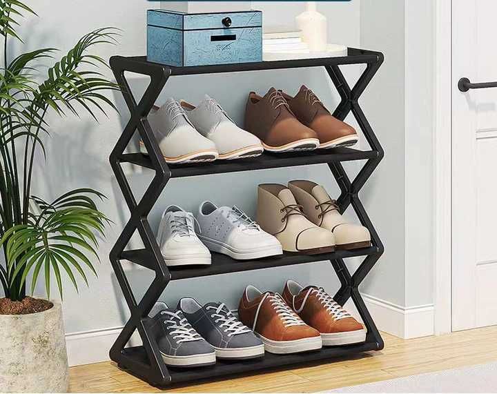 Розбірна полиця для взуття 4 рівні, чорна, компактна 42×18,5×49,5 см