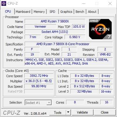 Procesor AMD Ryzen 7 5800X 3,8 GHz AM4 Zen3