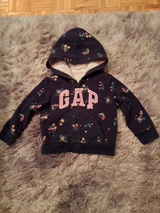 Bluza dresowa z kapturem ocieplana z logo Gap r.98/ 3 lata