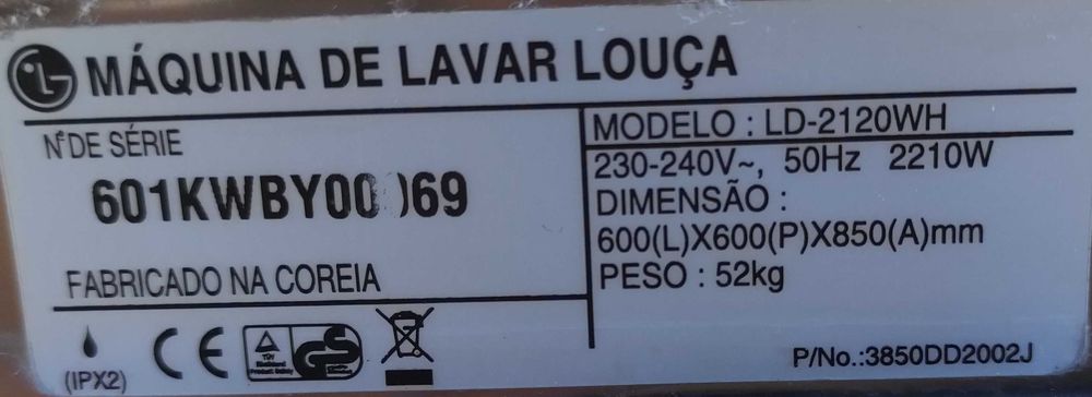 Peças Maq Lavar Louça LG LD-2120WH