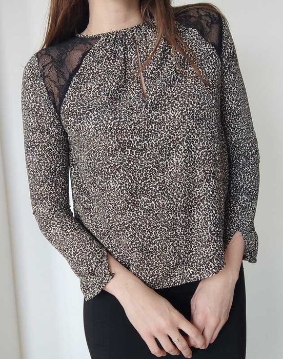koszula oversize panterka bluzka długi rękaw koronka xs/s 34/36