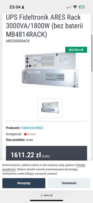 UPS Fideltronik ARES Rack 3000VA/1800W (bez baterii MB4814RACK)