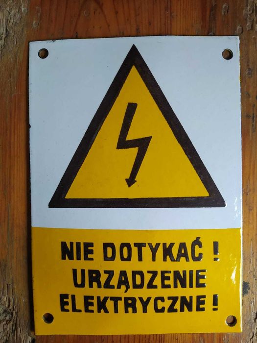 Tabliczki emaliowane: Nie dotykać! urządzenie elektryczne, prl 2szt