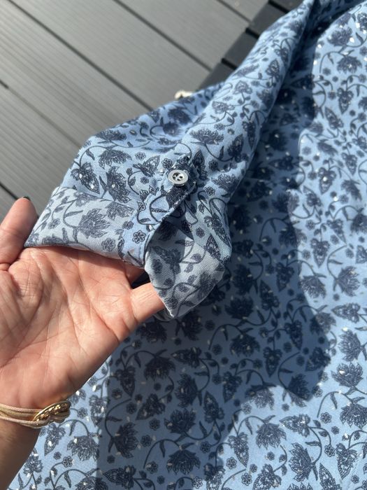 Bluzka koszulowa Kwiatowa Koszula kolor jeans niebieski
