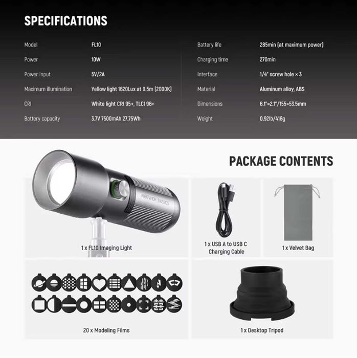 RGB фотоліхтар NEEWER FL10 10w 7500mah для відео фото фонарь для фото