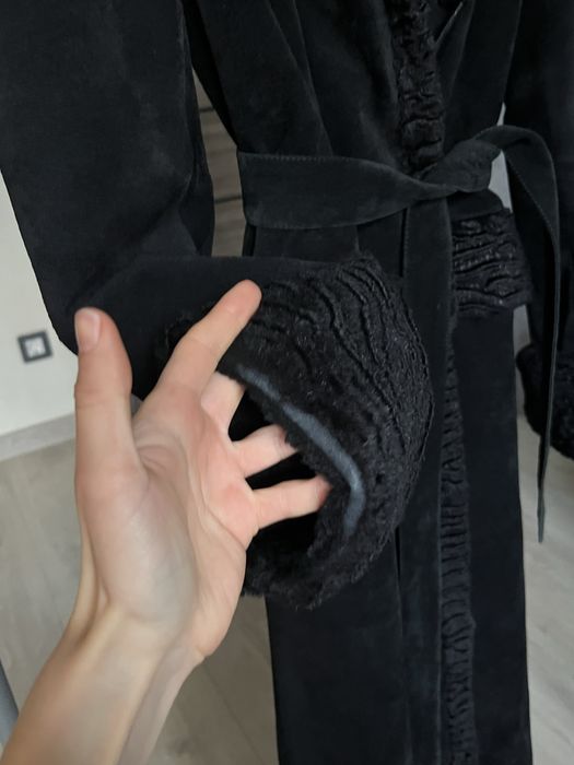 Натуральна дублянка хутро лама куртка шкіряна чорнобурка капюшон