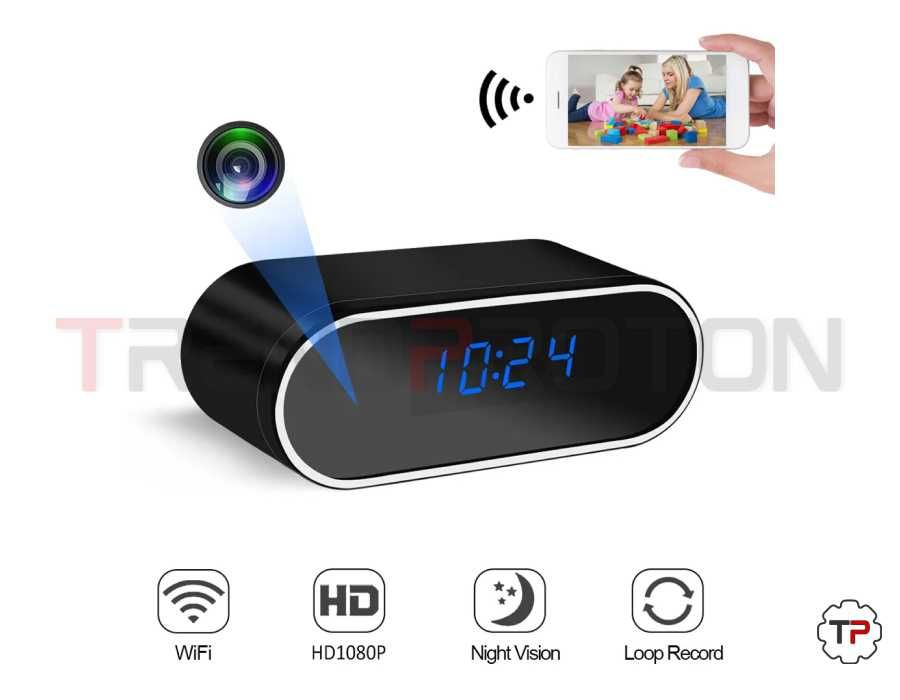 Relógio Digital c/ Câmara de Vigilância 1080P Incorporada