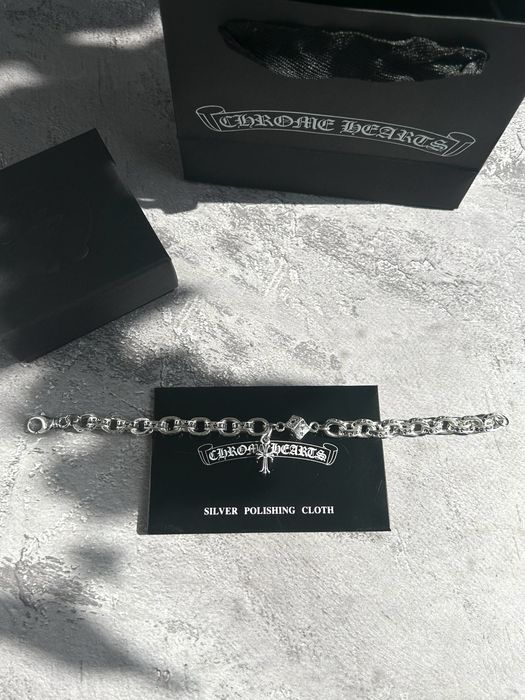 Браслет з підвіскою-хрестом Chrome Hearts / Ланцюг з кубіком Хром Хартс / кулон сірий новий Хром Хардс