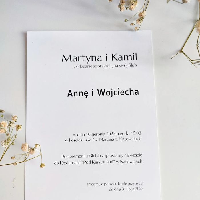Zaproszenia ślubne na ślub minimalistyczne jedno kartkowe