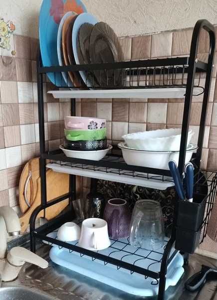 Кухонна сушка сушарка для посуду органайзер три яруси сушилка