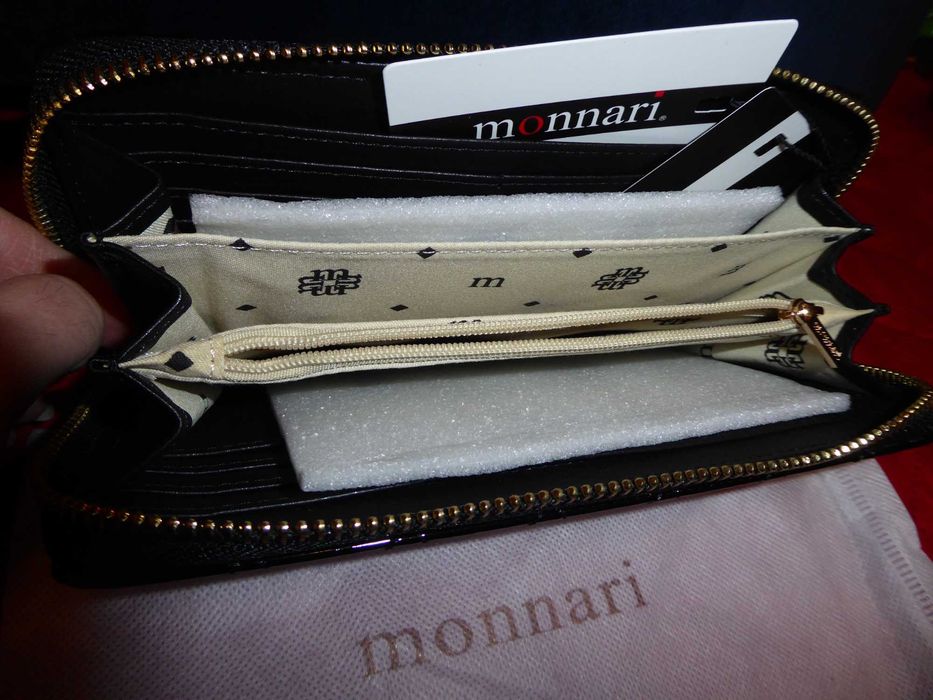 Portfel damski Monnari elegancki czarny duży skóra eko prezent