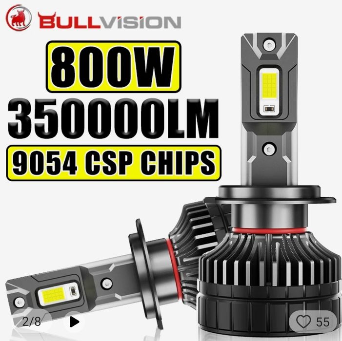 LED лампи BullVision під цоколь H7. 6500K 800w Canbus