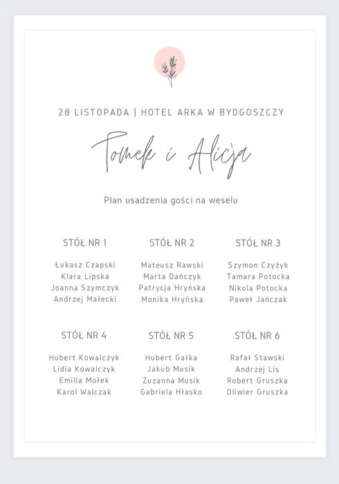 Plan stołów weselnych