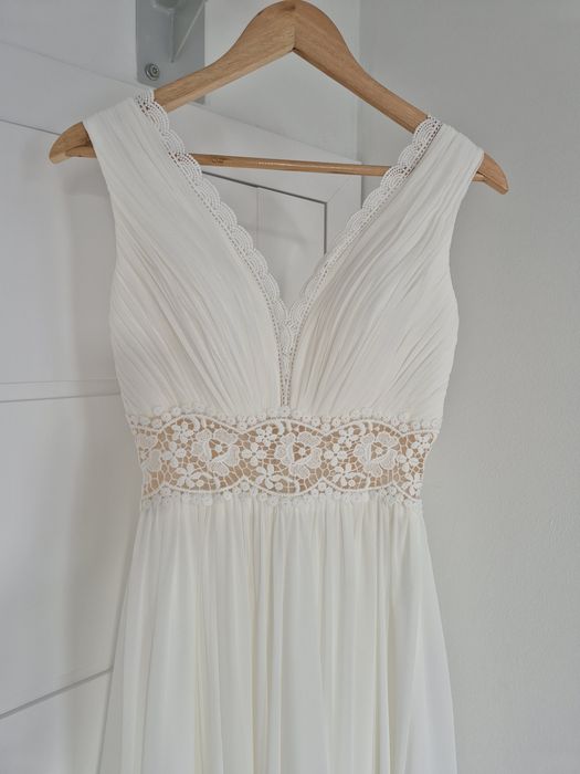elegancka suknia ślubna muślinowa zwiewna retro boho s