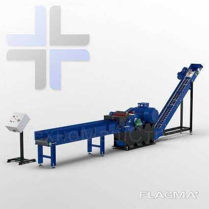 Щепоріз Zubr-55. Подрібнювач дерева 55 кВт з подачею і транспортером