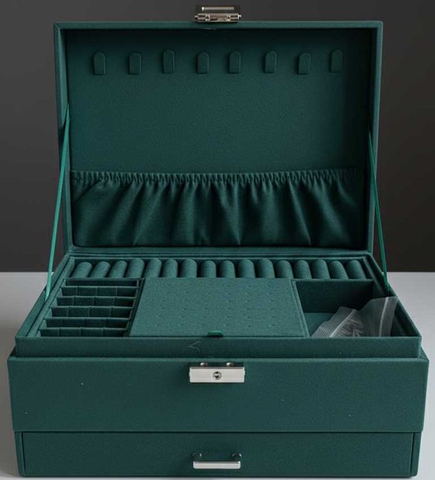Elegancki kuferek na biżuterię zamszowy - organizer