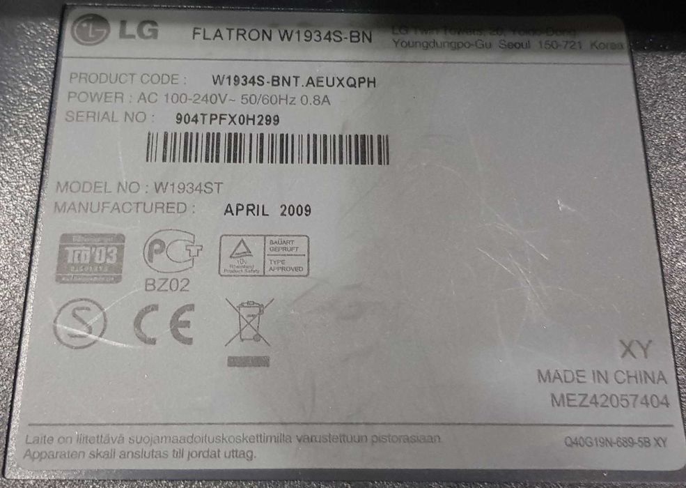 Monitor LG W1934S-BN 19'' VGA Preto