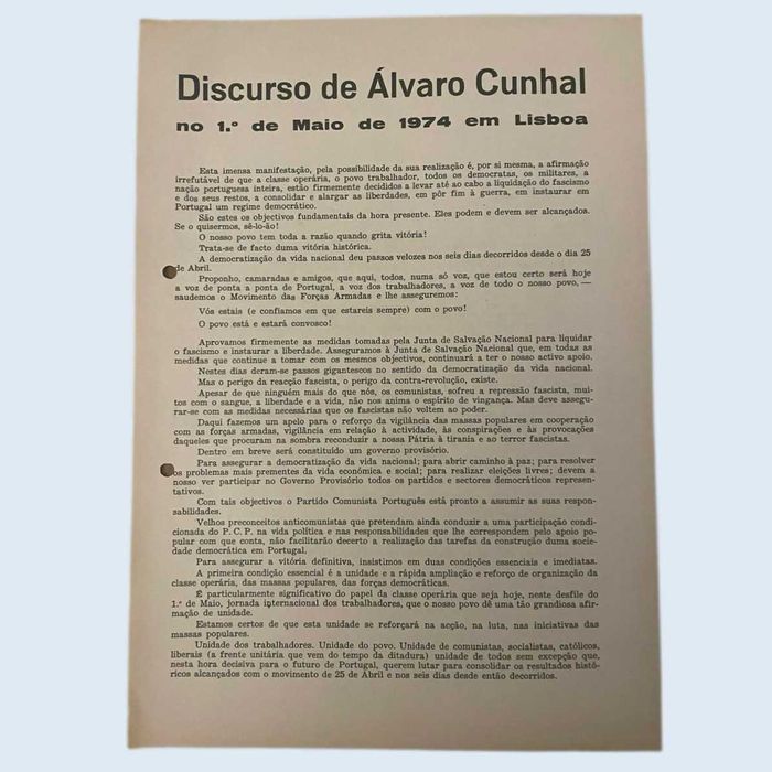 Discurso de Álvaro Cunhal 1º de Maio de 1974 em Lisboa