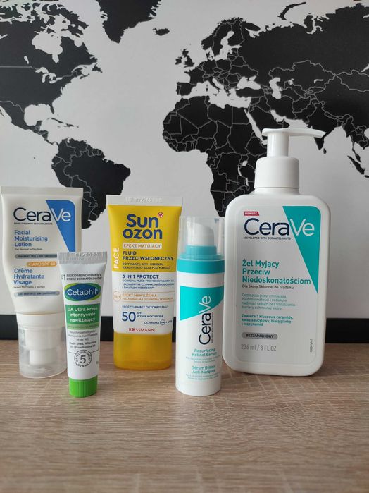 Zestaw kosmetyków do twarzy CeraVe, SunOzon, Cetaphil