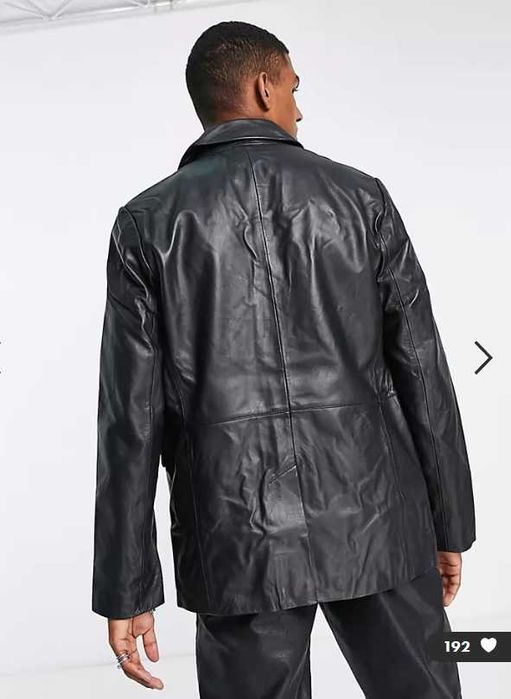 Czarna skórzana kurtka Asos o fasonie marynarki - XL