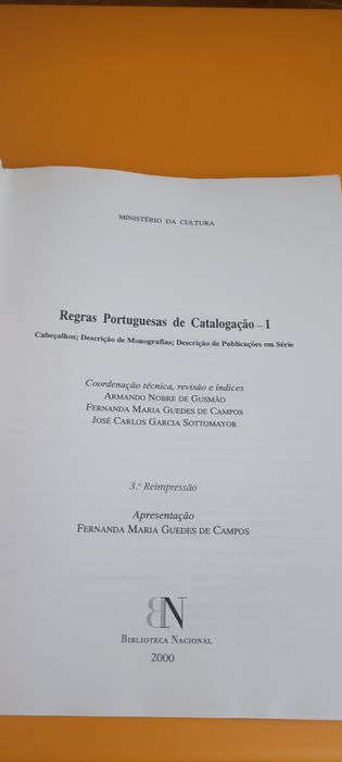 Regras Portuguesas de Catalogação I
