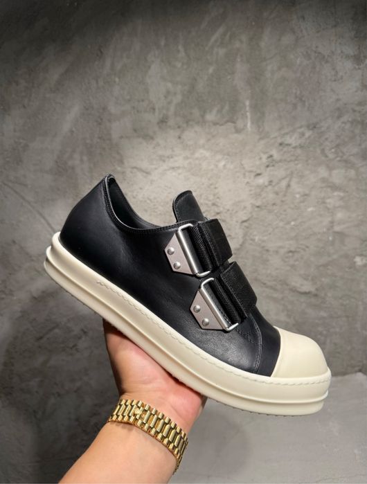 Rick Owens Low Strap Sneakers из черной кожи,кеды рик овенс