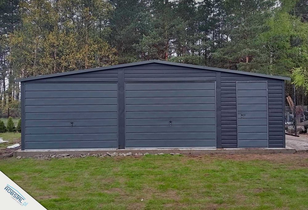 Garaż Blaszany Dwustanowiskowy 8x6 Premium, Ciemny Grafit MAT