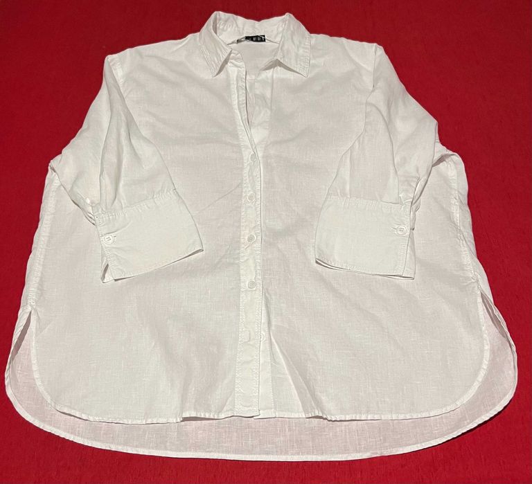 Ефектна лляна білосніжна сорочка від ZARA оверсайз р.S/M в ідеалі