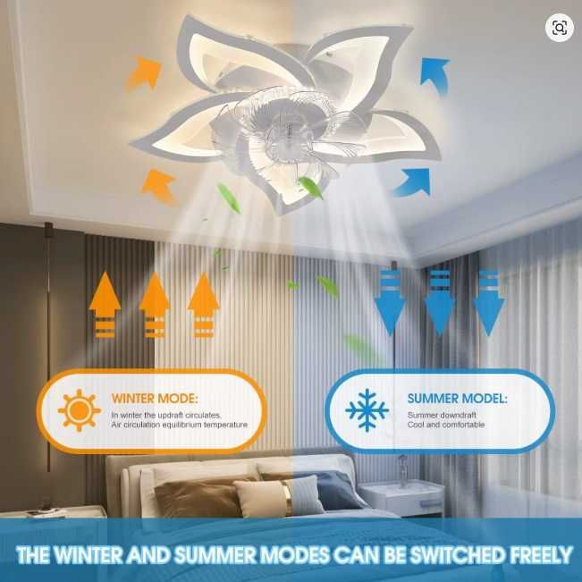 Żyrandol Plafon LED Kwiat Lotosu z wiatrakiem i pilotem