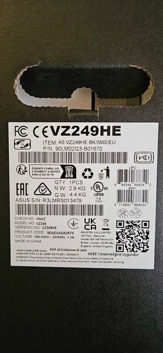 Monitor ASUS VZ249HE, 23.8”, Full HD, IPS