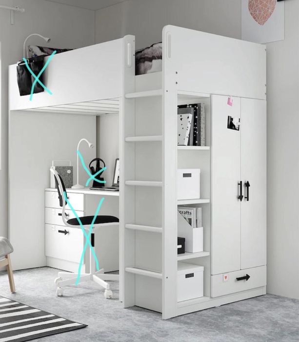 Cama alta com secretaria e cadeira modelo IKEA SMASTAD