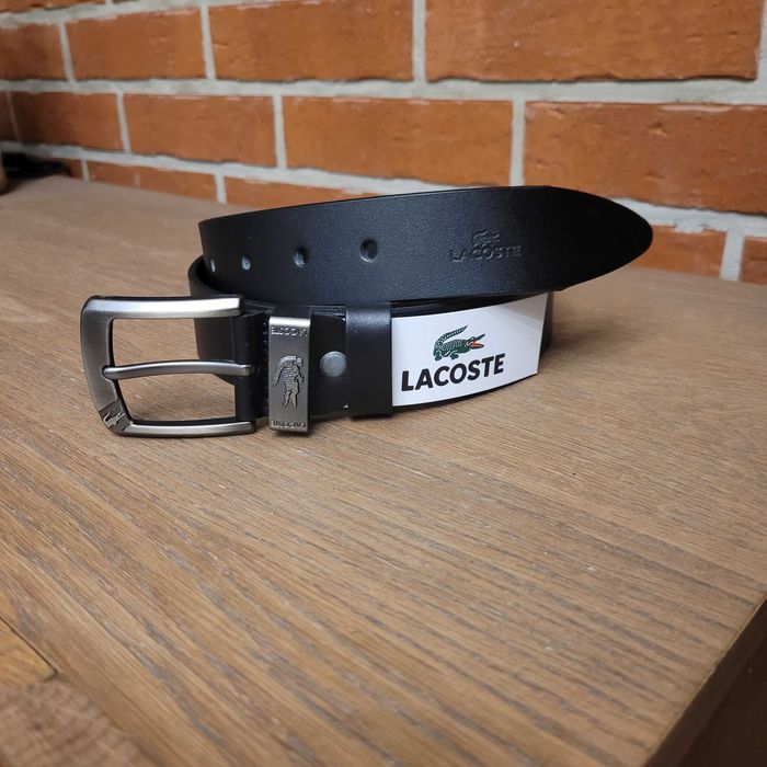 Czarny męski skórzany pasek Lacoste 125 cm
