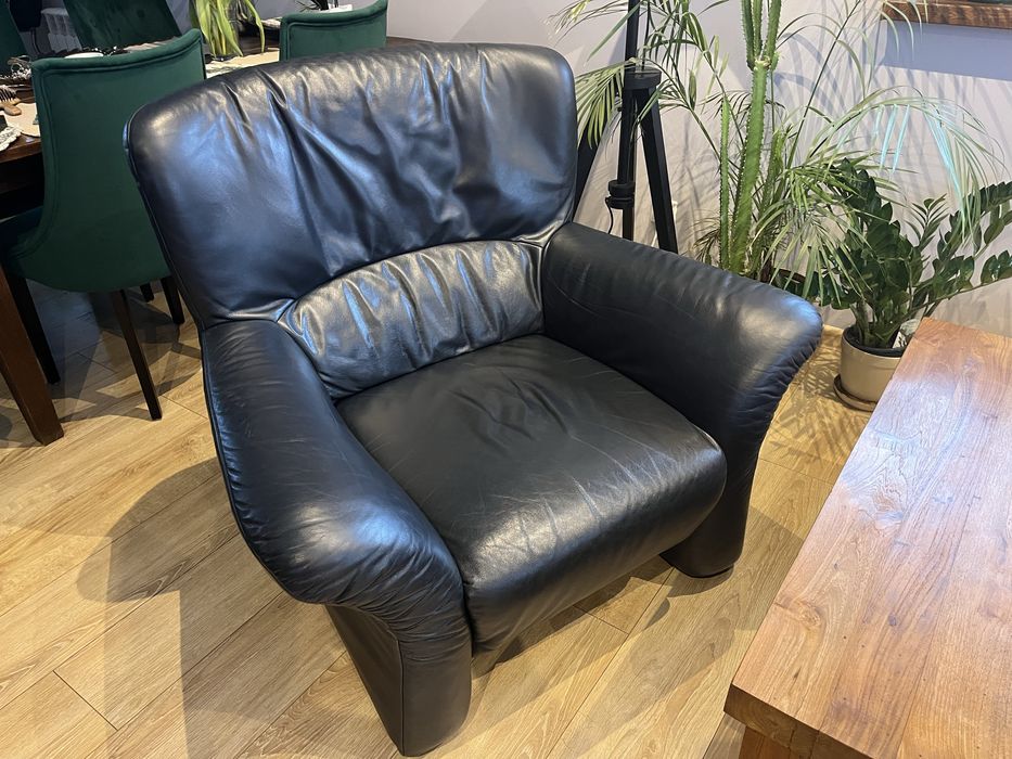 Sofa + fotel skóra naturalna granatowa