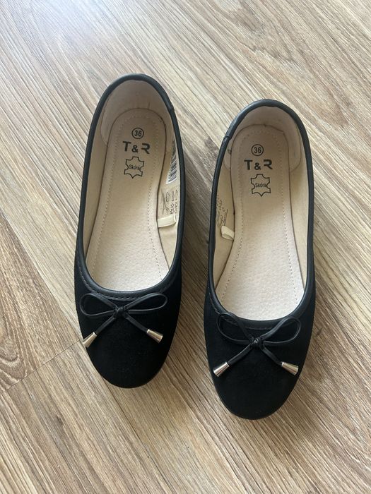 Baleriny balerinki baletki skórzane czarne leather 36