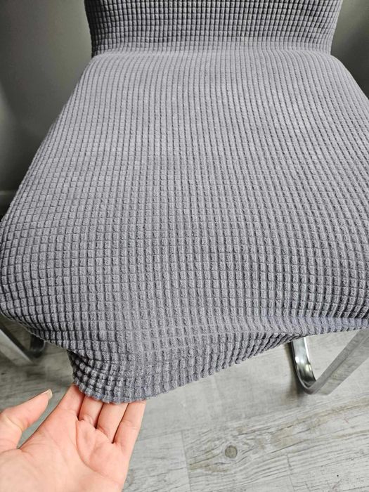 Pokrowce na krzesła 4 szt komplet szare żakardowe kratka