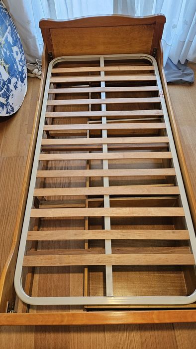 Cama Solteiro Madeira Maciça - Com Arrumação + Estrado + Colchão