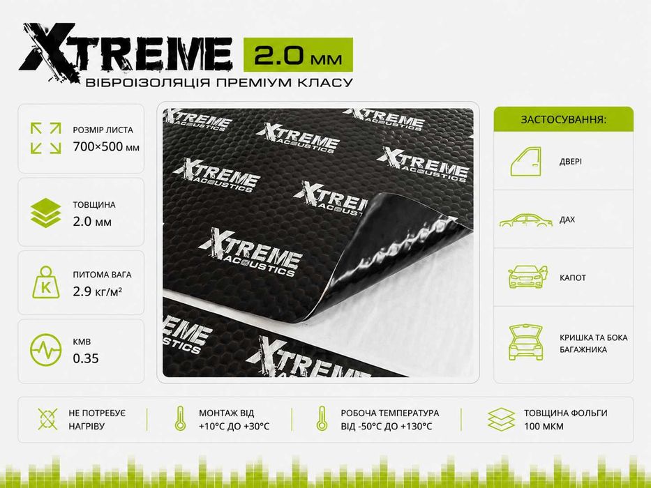 Віброізоляція Xtreme 2.0мм 700х500 Виброизоляция Шумоизоляция