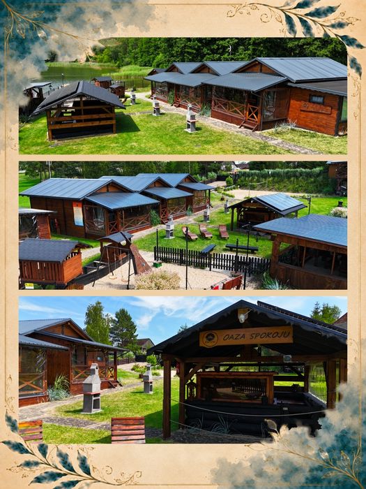 Domek nad jeziorem z jacuzzi, sauną i strefą masażu .