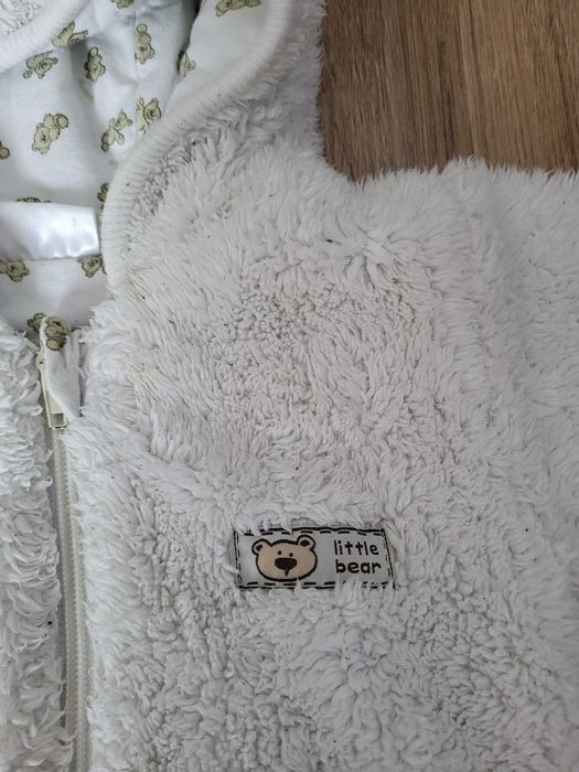 Kombinezon 0-2mies r. 50/56 biały miś kaptur z uszkami zimowy chrzest