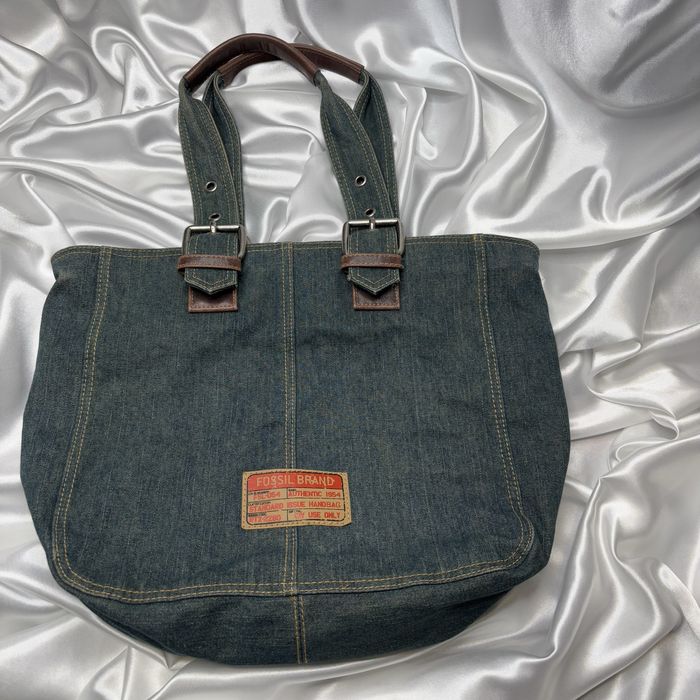vintage dżinsowa torebka Fossil niebieska zielona y2k 00s z klamerkami